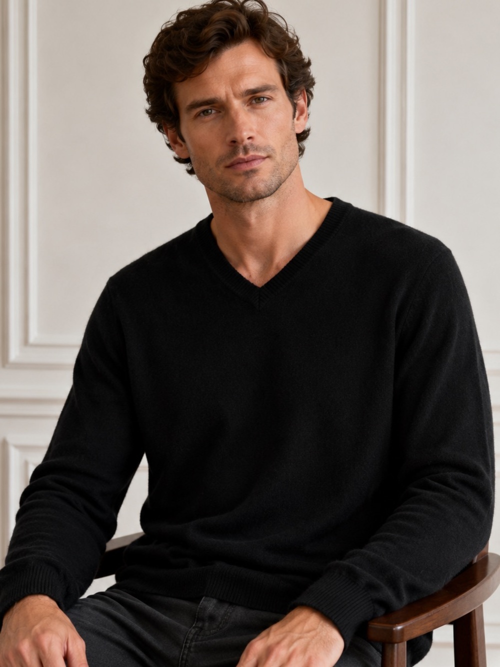 Nordstrom Men’s 100% Cashmere V Neck Sweater Black Medium